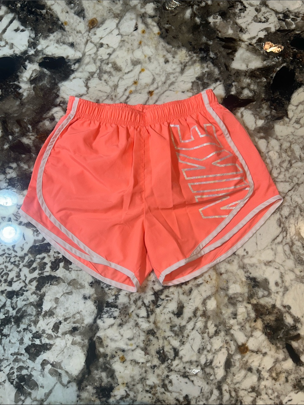Nike Coral-Pink Athletic Running Shorts with White Trim Small